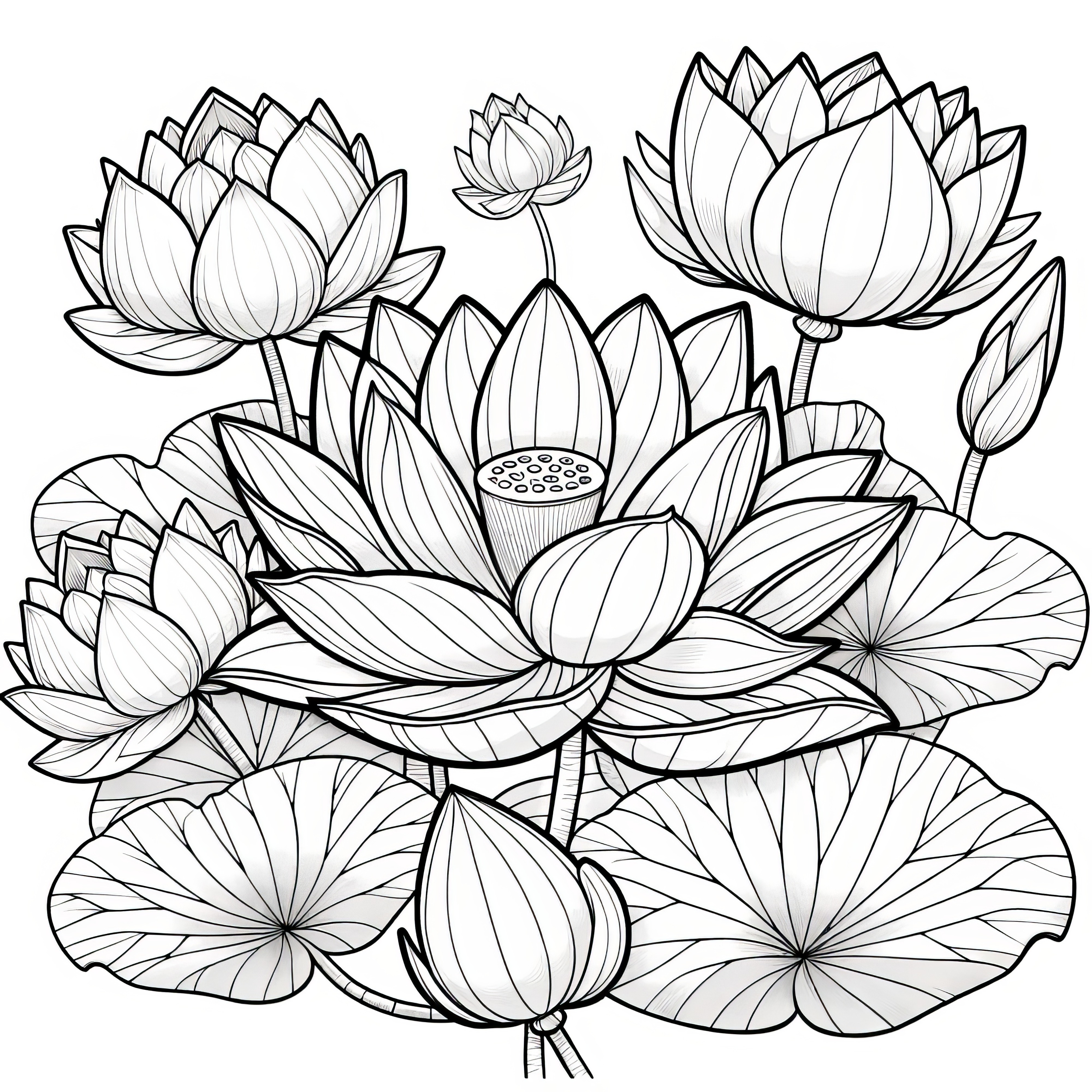 Lotus flower with large blossom: Free coloring picture for download (free)