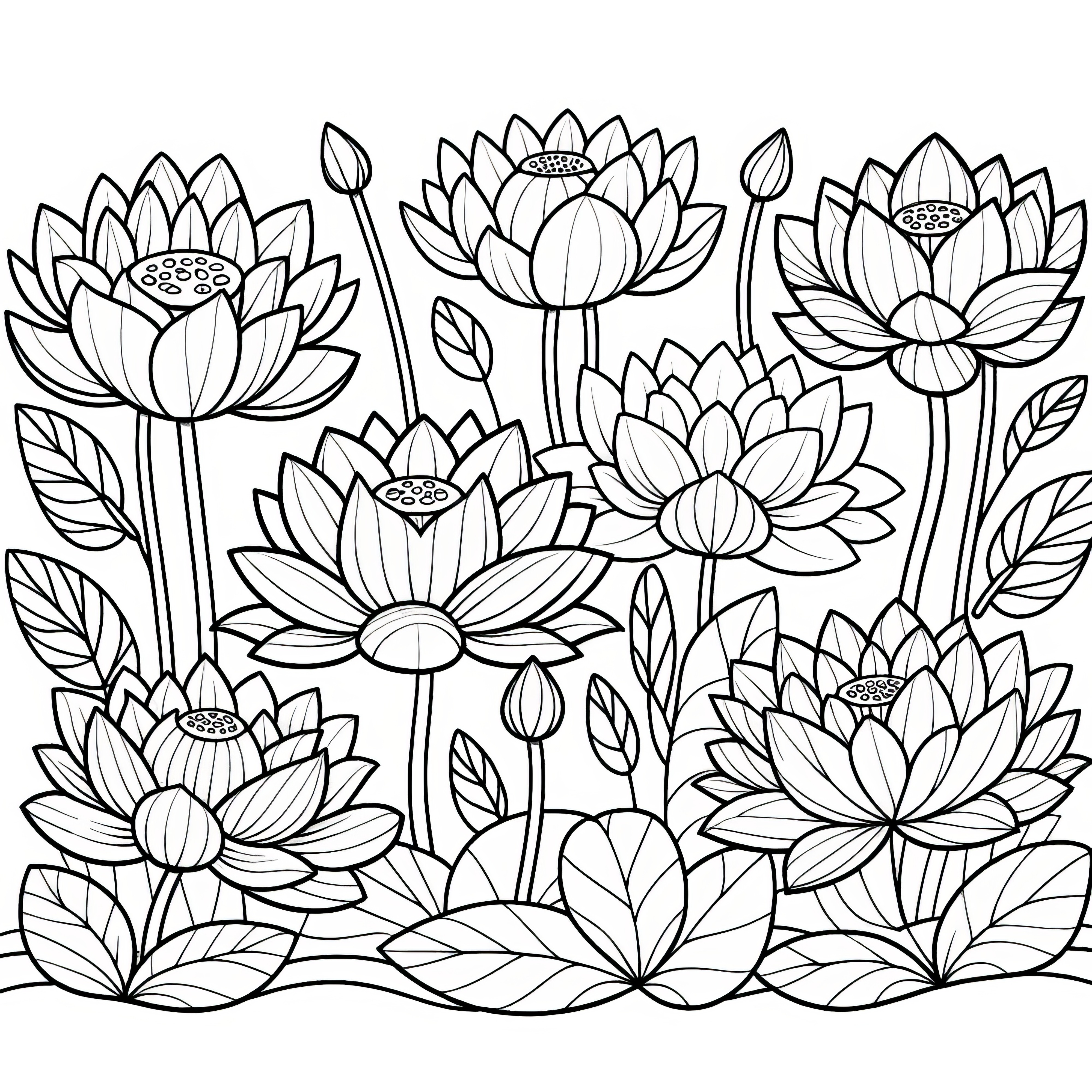 Detailed lotus flower blossoms as coloring template (free)