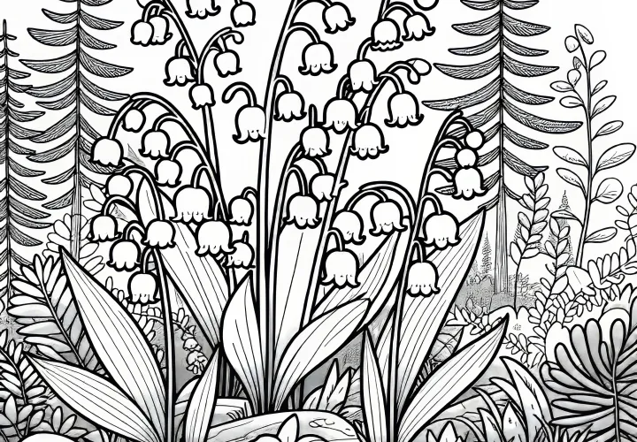 Lily of the valley on the flower meadow in the forest as a coloring picture (Free)