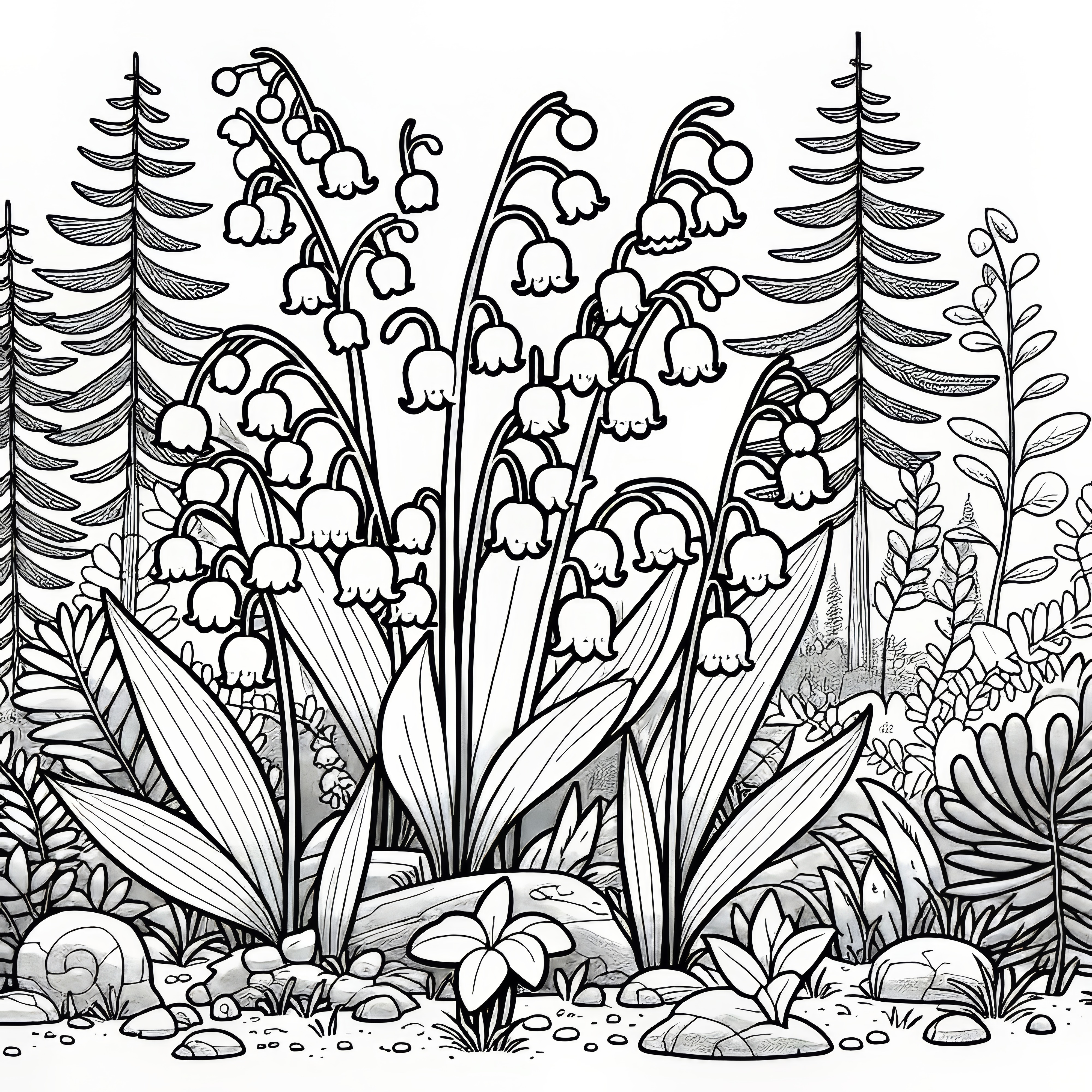 Lily of the valley on the flower meadow in the forest as a coloring picture (Free)