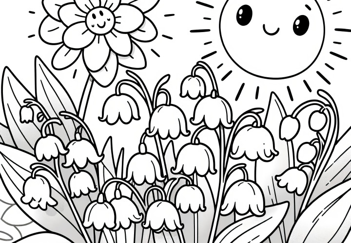 Lily of the valley in the spring sun: Free coloring picture