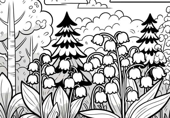 Lily of the valley in the dense forest as a coloring page (Free)