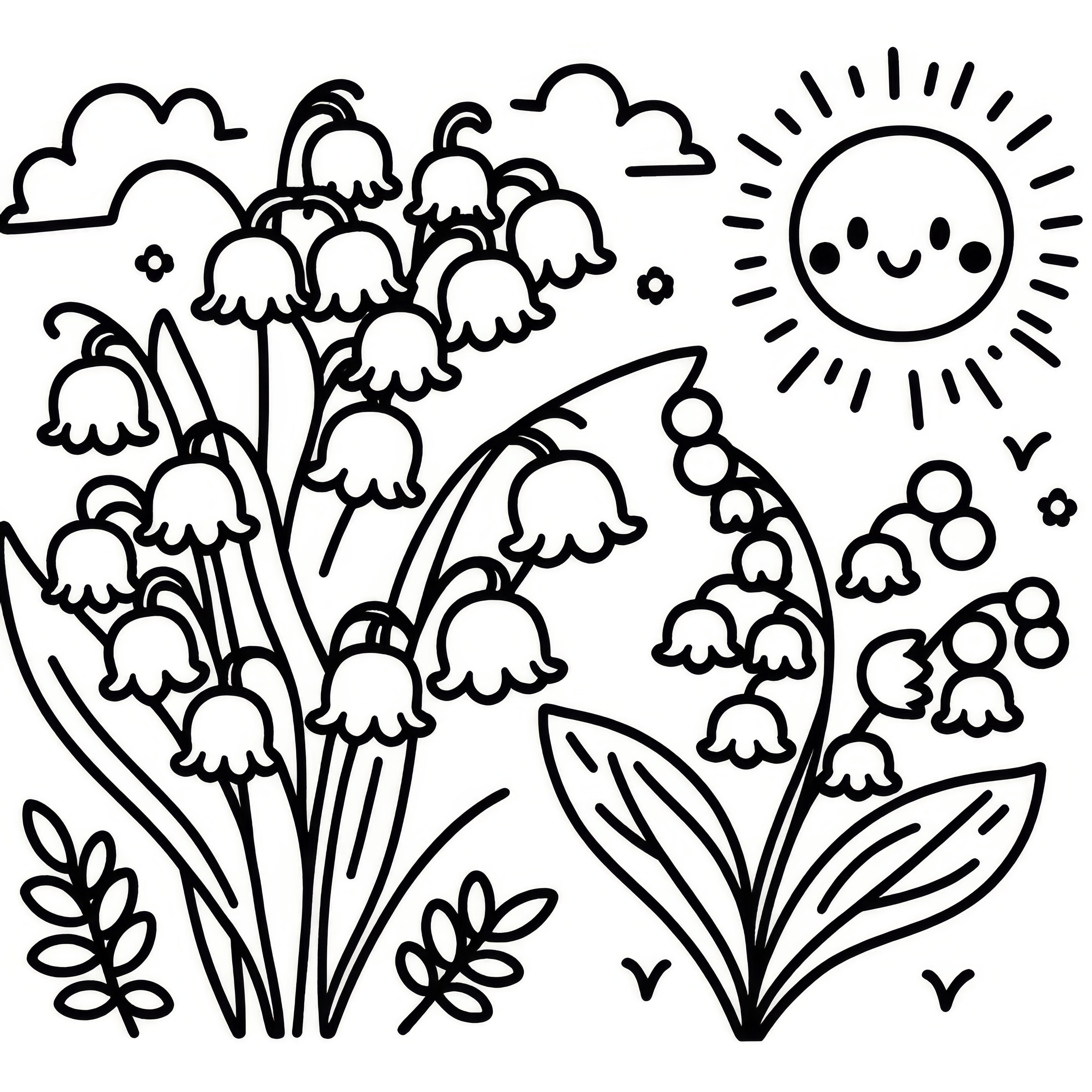 Lily of the valley and laughing sun: Simple coloring page for children (Free)