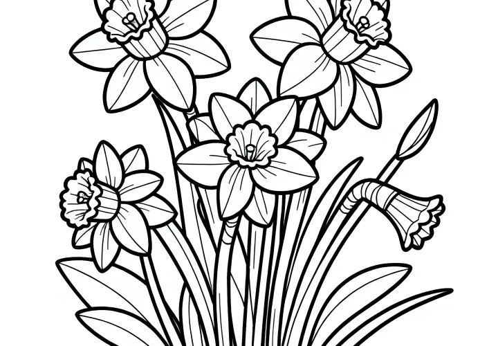 Magnificent daffodils as a free coloring picture