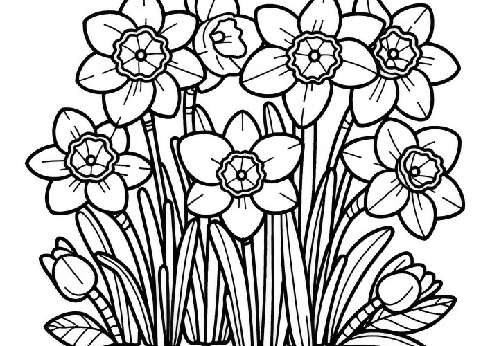 Daffodil blooms: Coloring picture (Free)