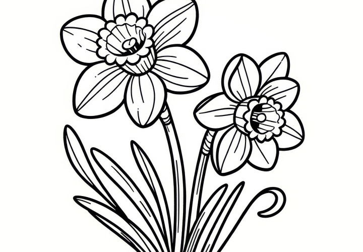 Spring-like daffodil blossoms as a coloring template (Free)