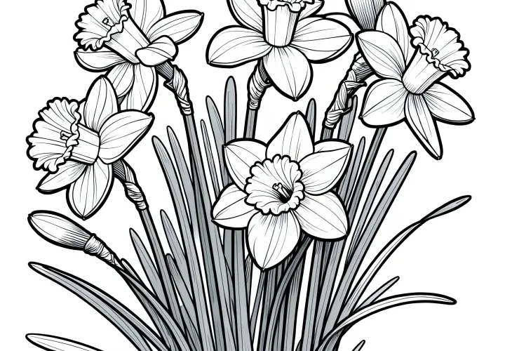 Daffodil blooms: Realistic coloring page (Free)