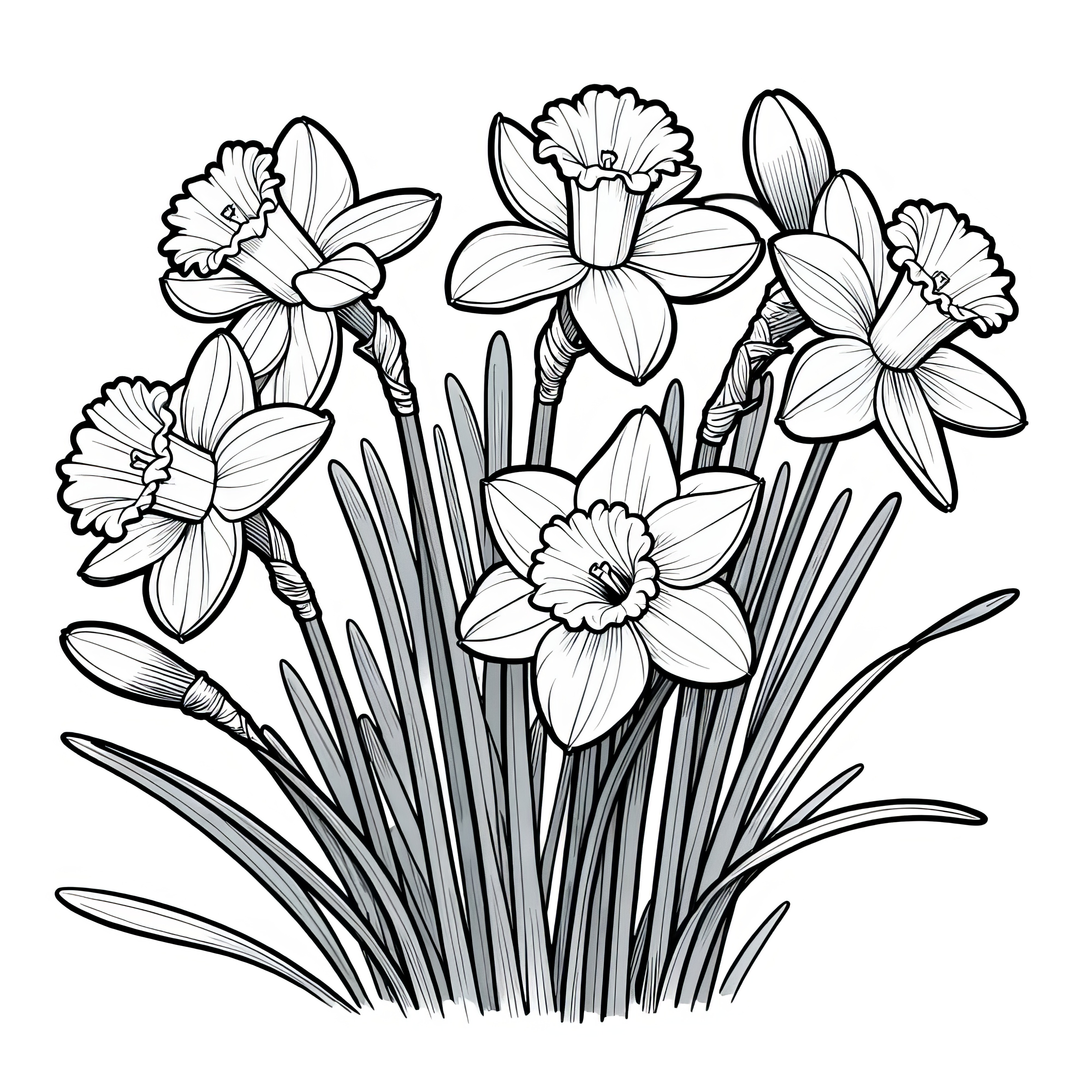 Daffodil blooms: Realistic coloring page (free)