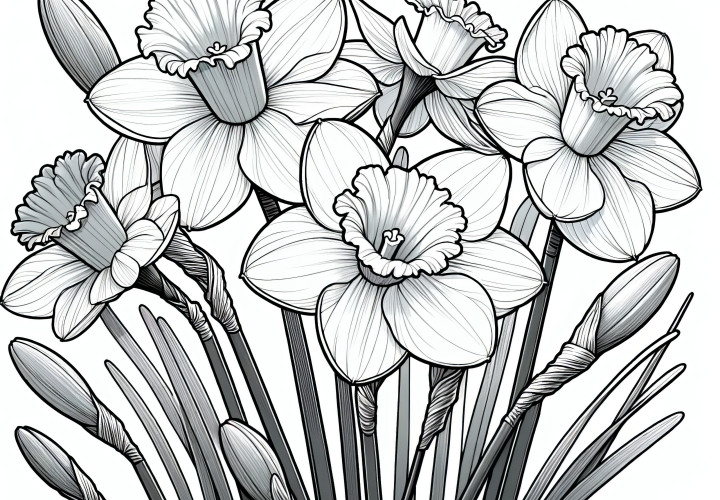 Magníficas flores de narciso: Desenho para colorir a descarregar (gratuito)