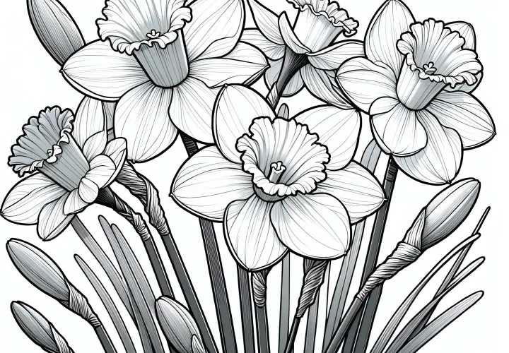 Magnificent daffodil blossoms: Coloring picture for downloading (Free)