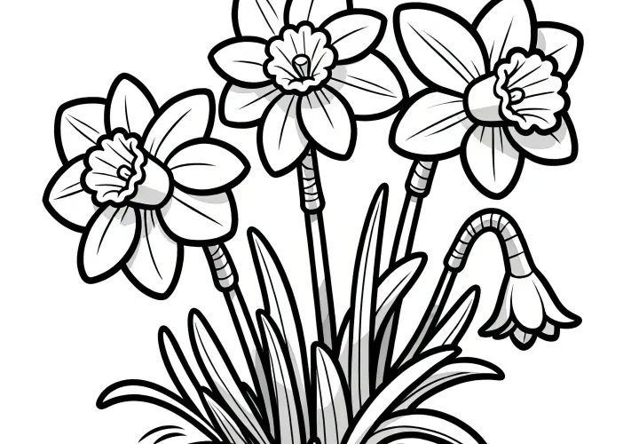 Daffodils: Simple Coloring Page (Free)