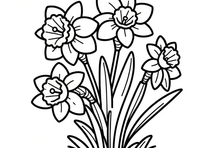 Daffodils as a simple coloring picture (Free)