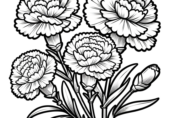 Carnation flowers: Picture for coloring (Free)