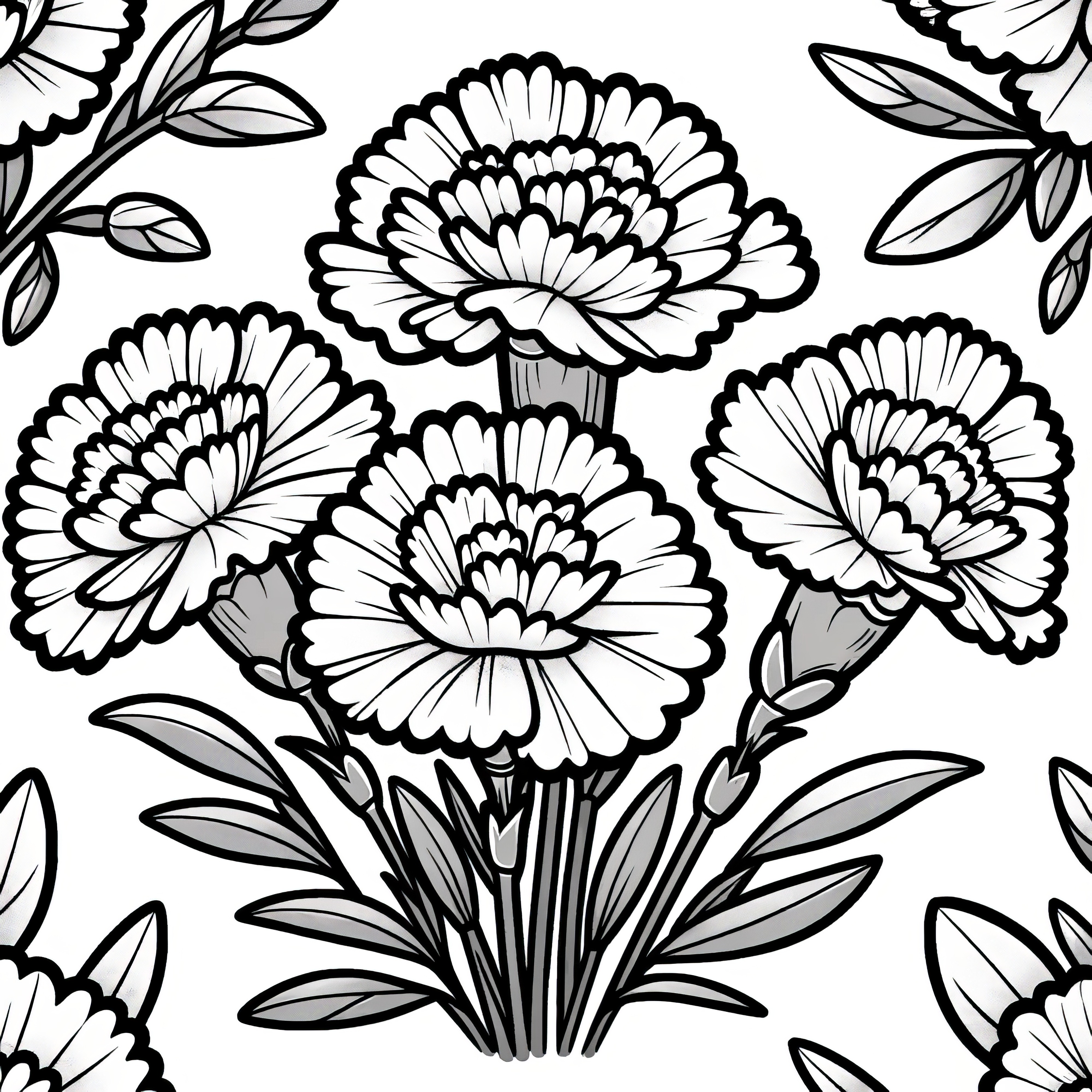 Carnation blossoms: Simple coloring template (Free)