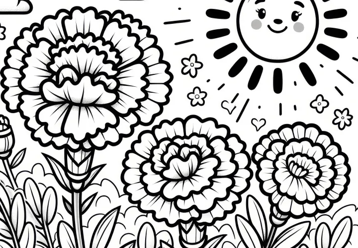 Carnations with a large sun: Flower picture to paint (Free)