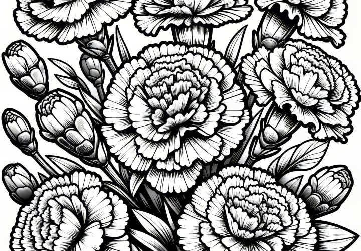 Realistic coloring template: Carnation flowers (Free)