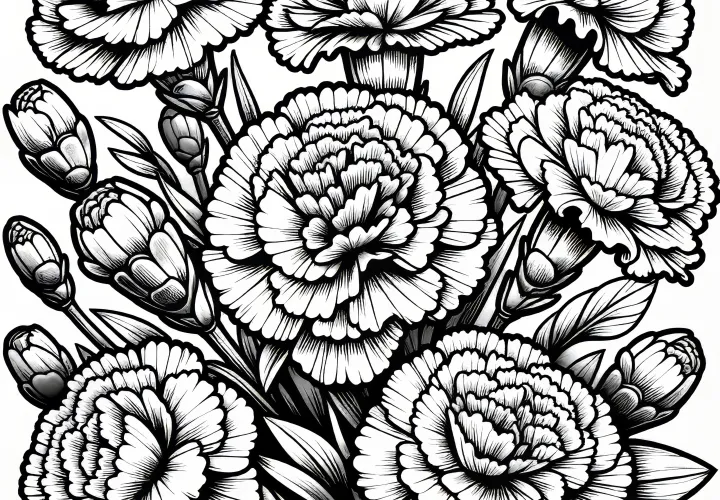 Realistic coloring template: Carnation flowers (Free)