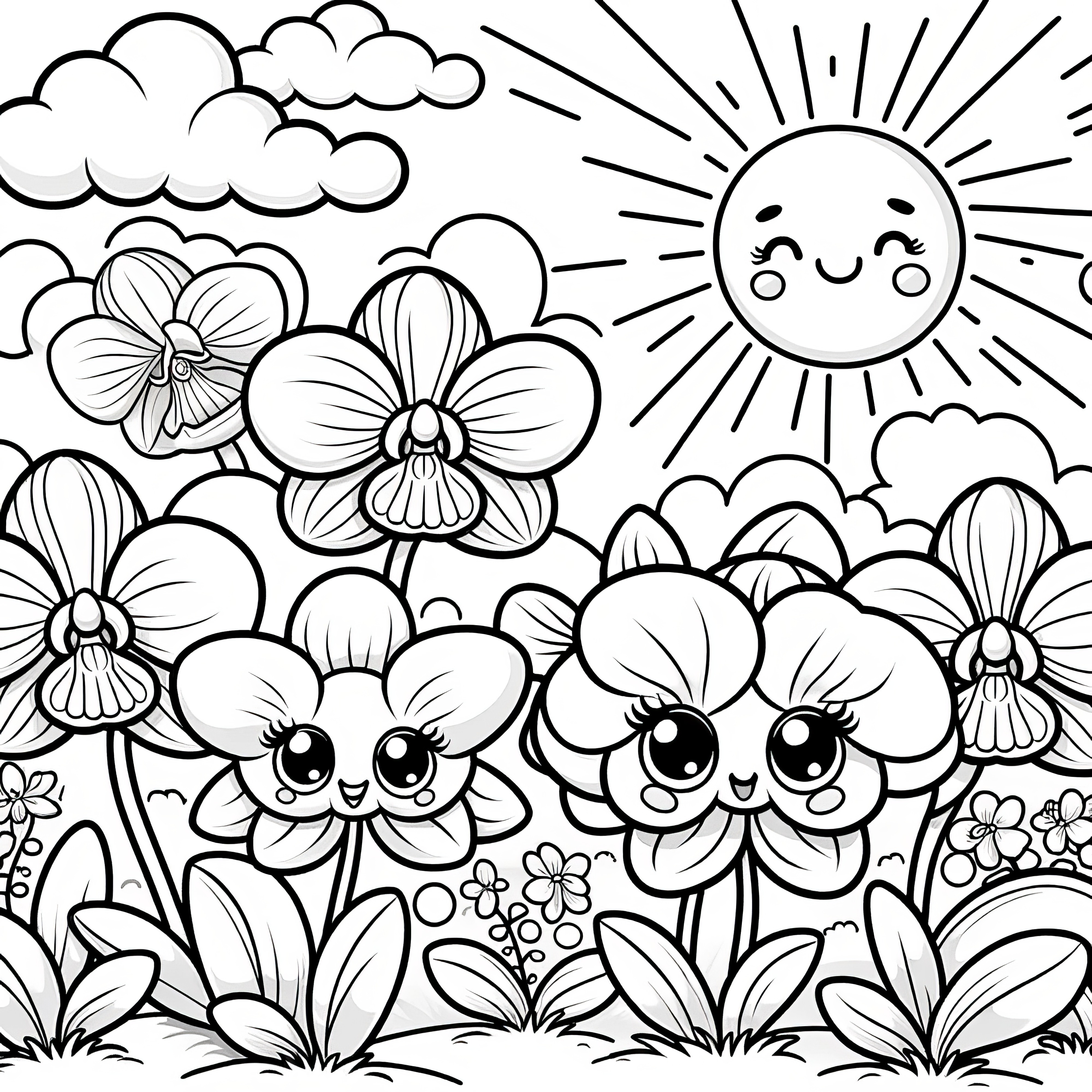 Flores de orquídea rindo ao sol: Descarregar gratuitamente o desenho para colorir