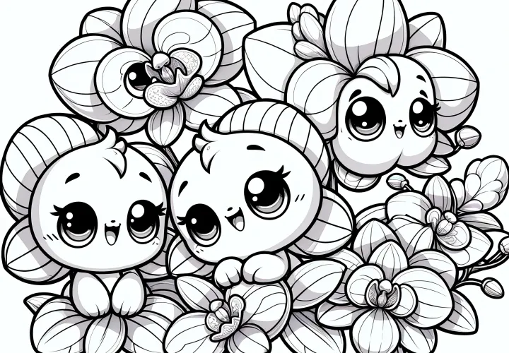 Playful orchid design: coloring page for children (Free)