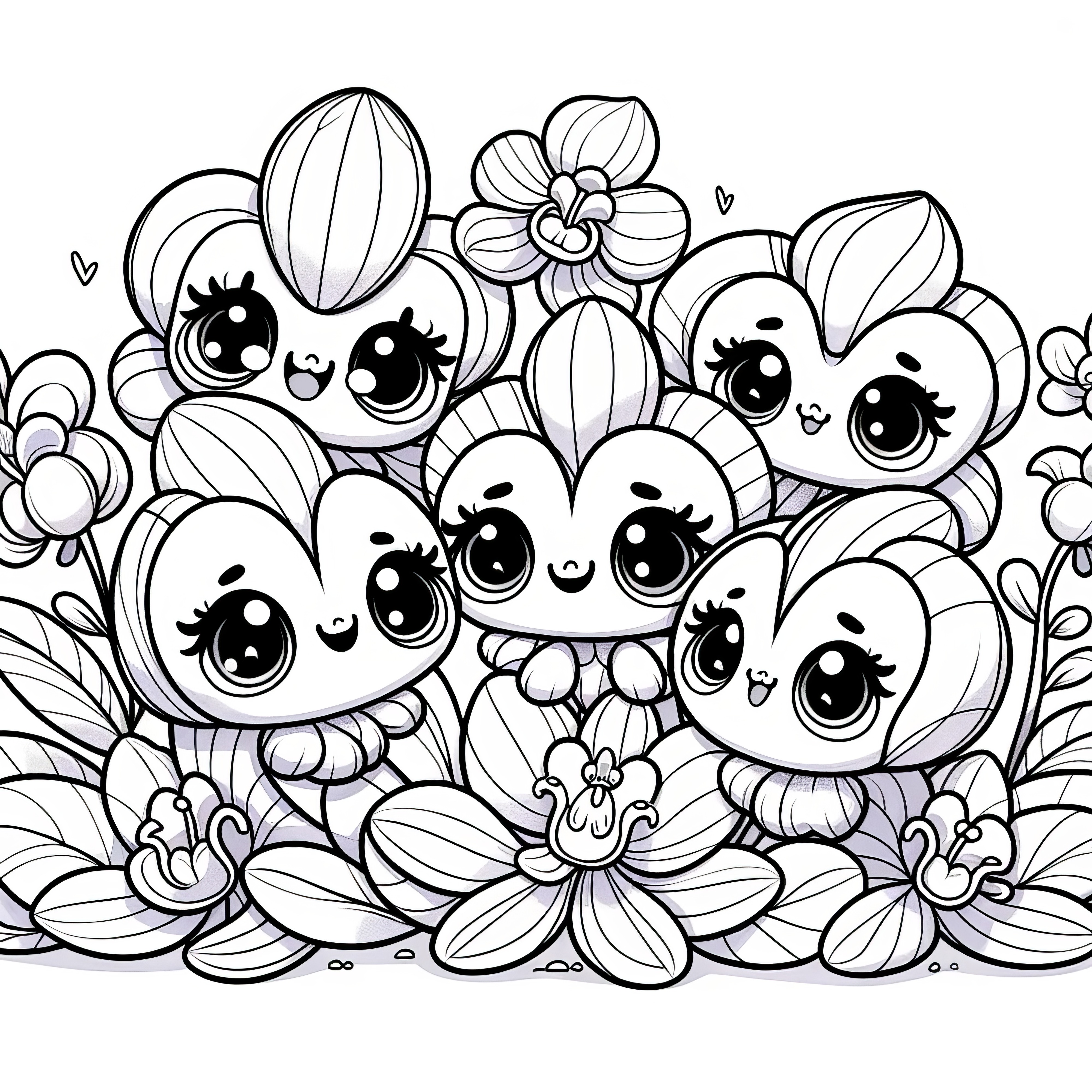 Orchids as sweet plant beings: Coloring picture for children (Free)