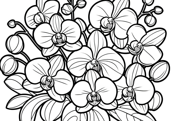 Flores de orquídea: Desenho para colorir (gratuito)