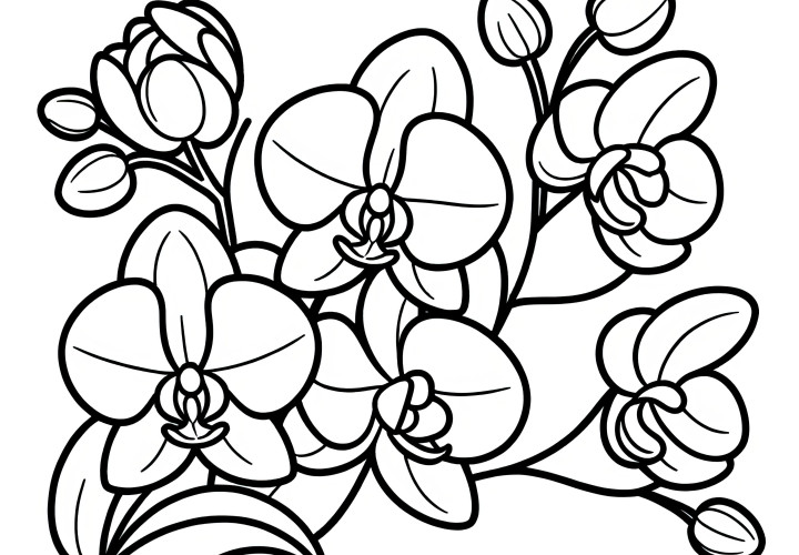 Orchid blooms: Simple coloring template (Free)