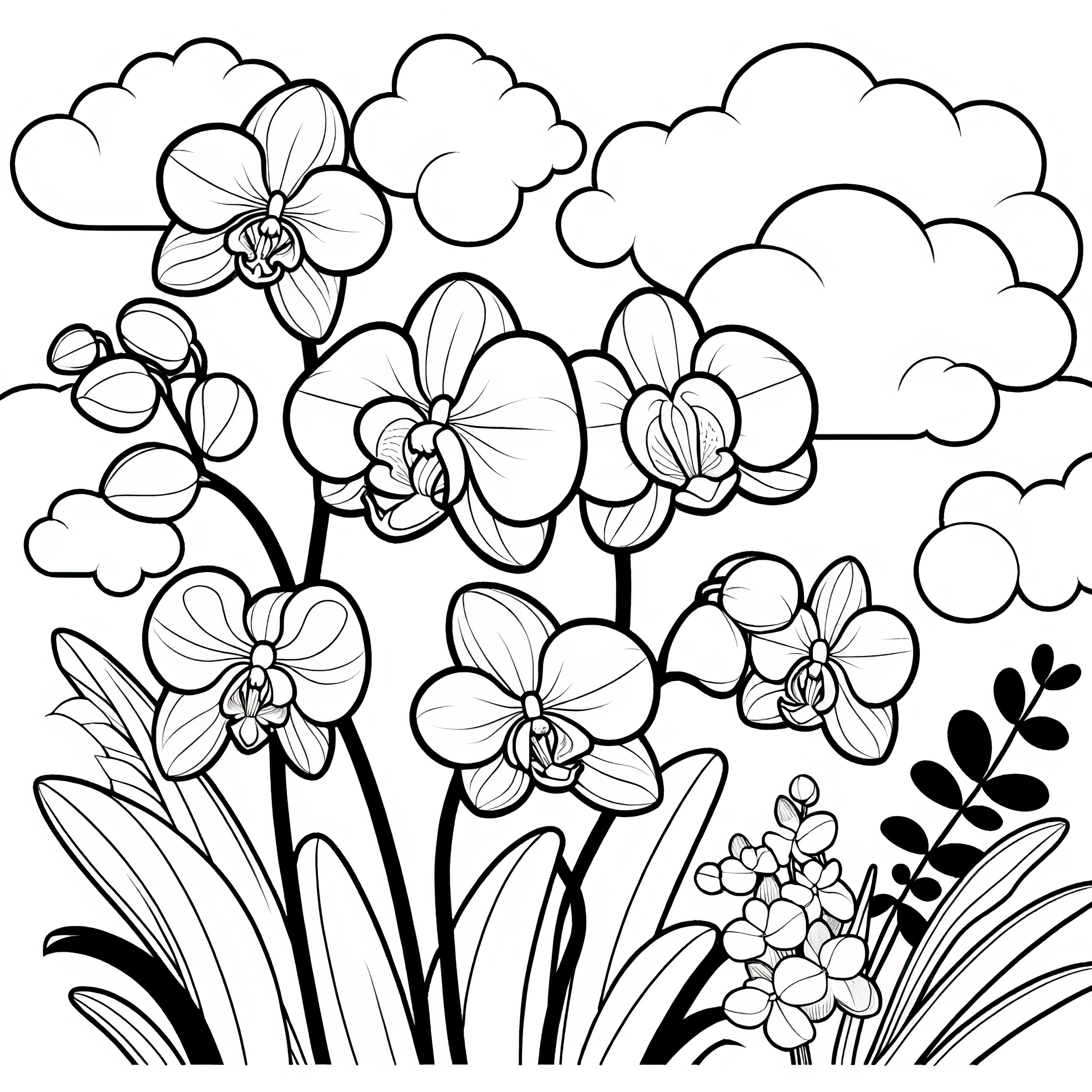 Orchid blossoms and clouds: picture to color (Free)