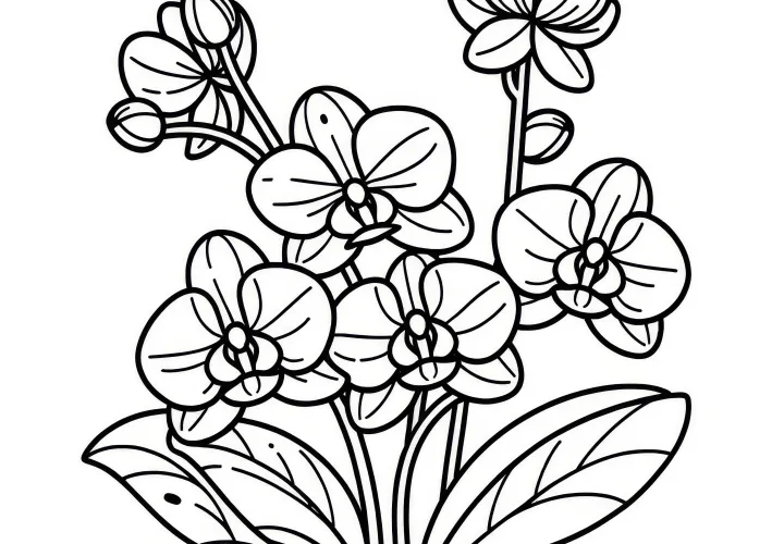 Beautiful orchids: Simple coloring picture for children (Free)