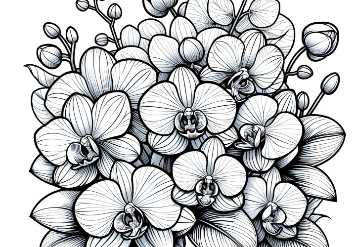 Realistic coloring sheet with orchids: Available for free download