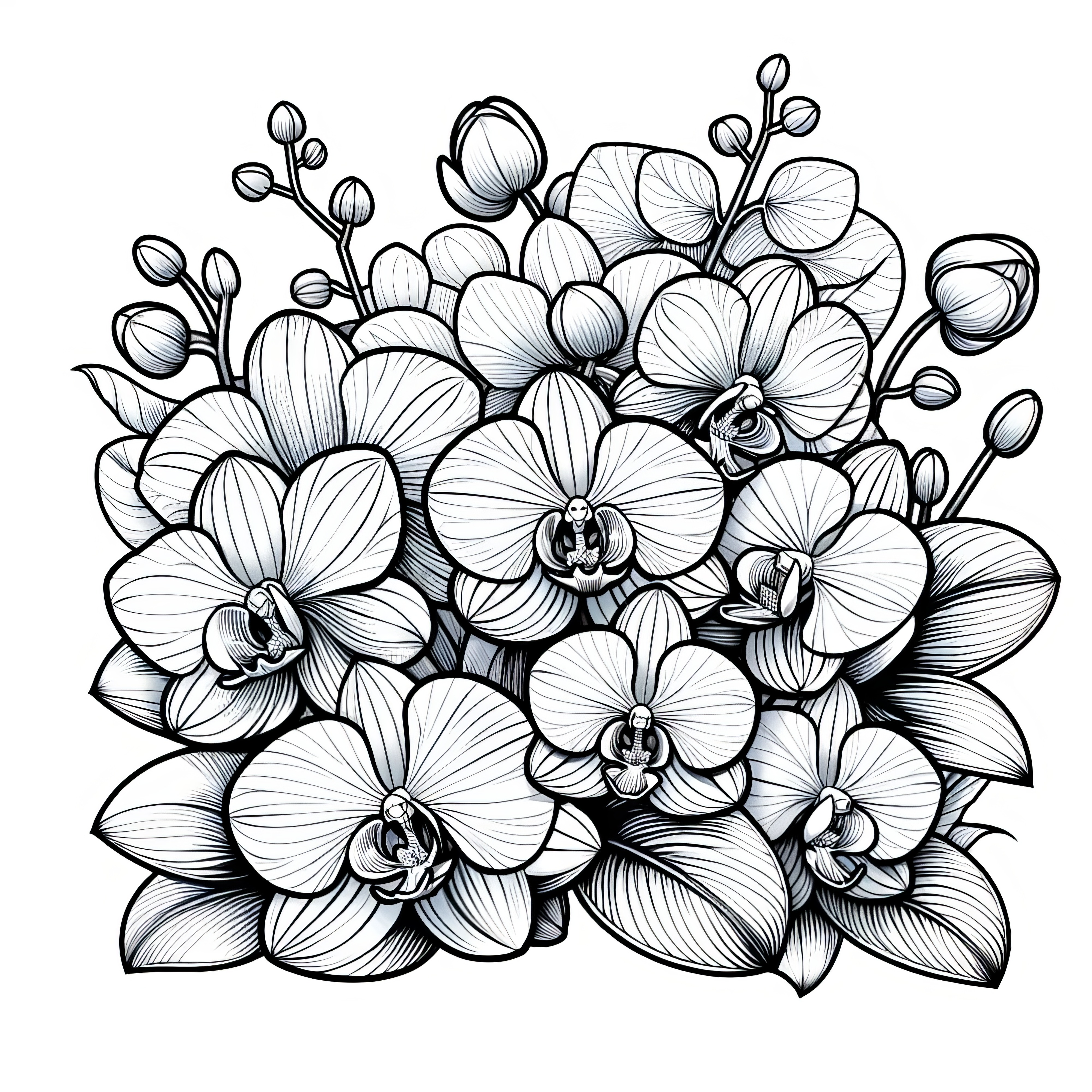 Realistic coloring template with orchids: Free for download