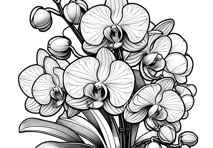 Delicate orchids: Realistic coloring picture (Free)