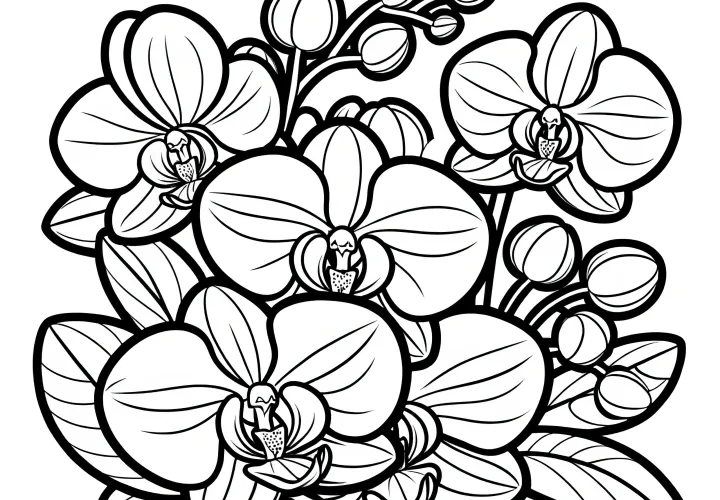 Beautiful orchid blooms as a coloring page: Free to download