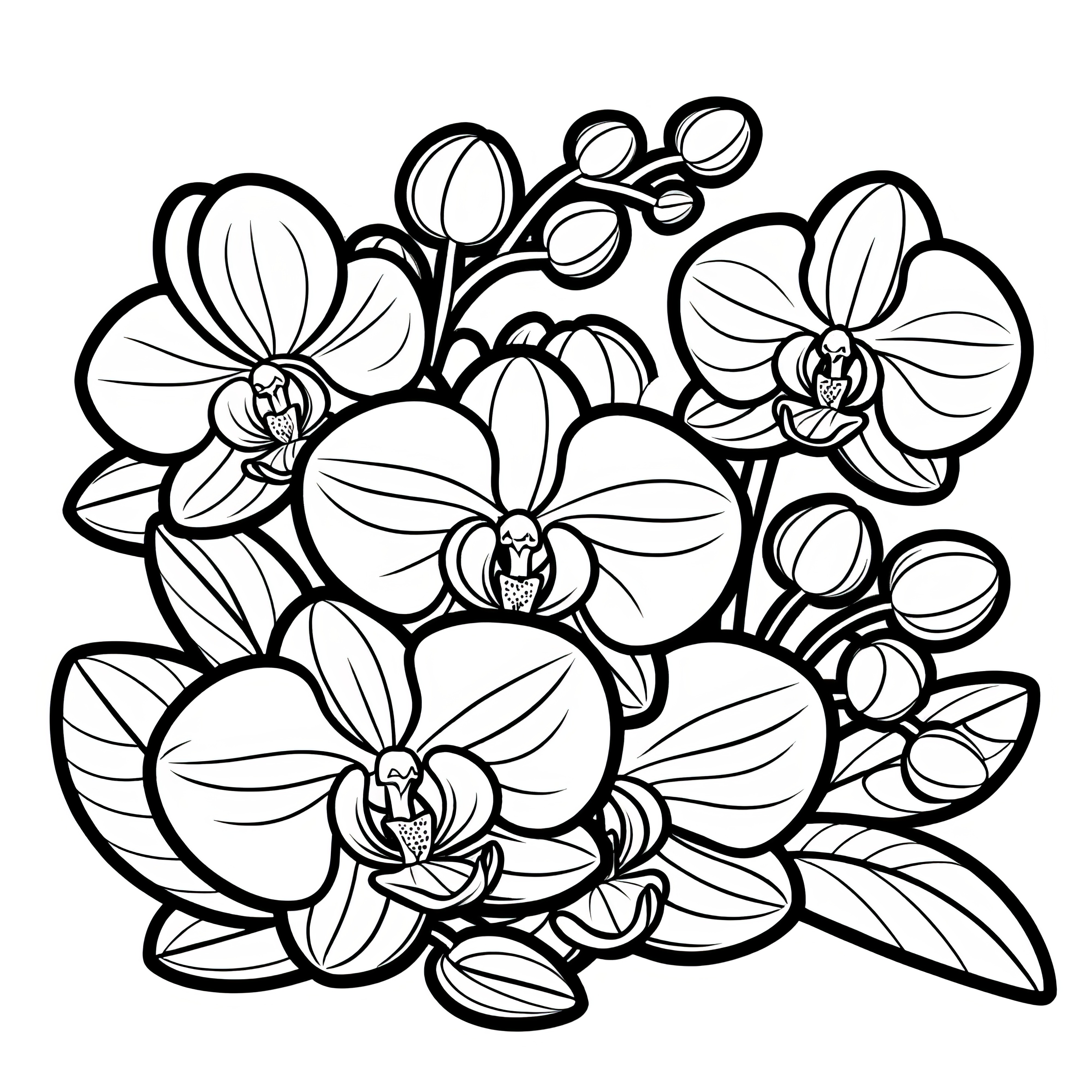 Beautiful orchid blooms as a coloring page: Free for download