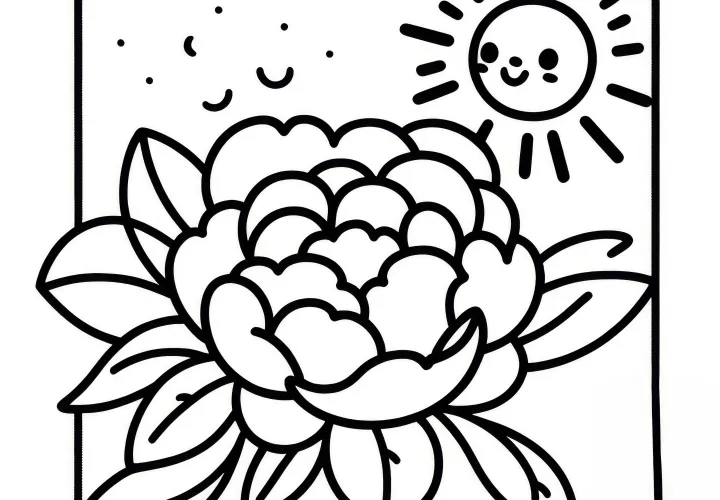 Peony Blossom: Coloring Page for Children (Free)