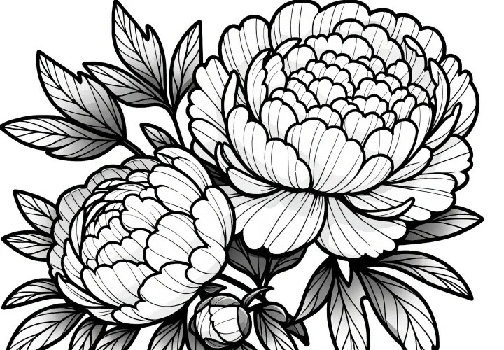 Peónias com flores magníficas como desenho para colorir (gratuito)