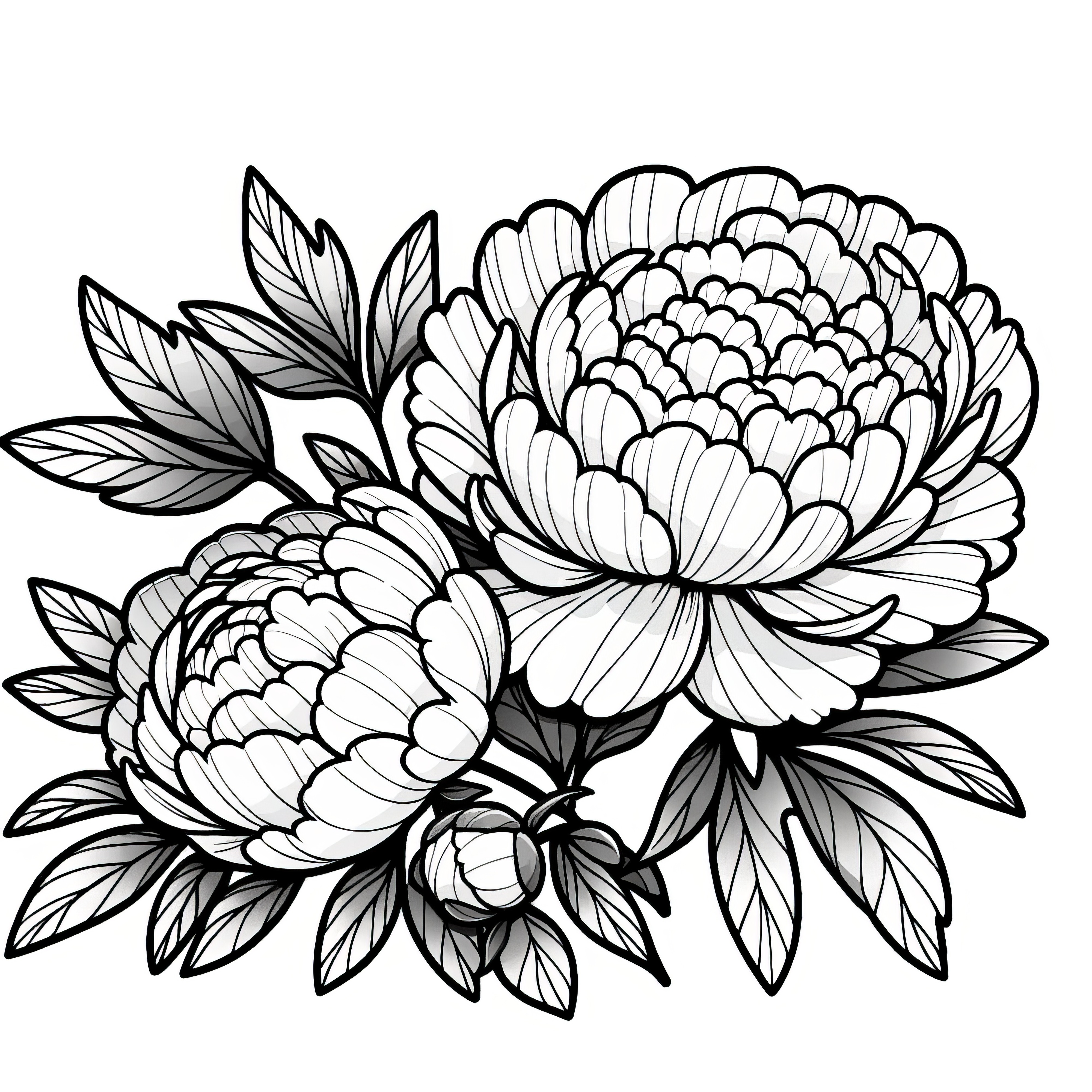 Peónias com flores magníficas como desenho para colorir (gratuito)