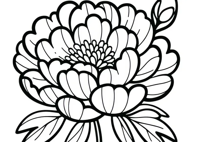 Peony blossom: Simple coloring page for coloring (Free)