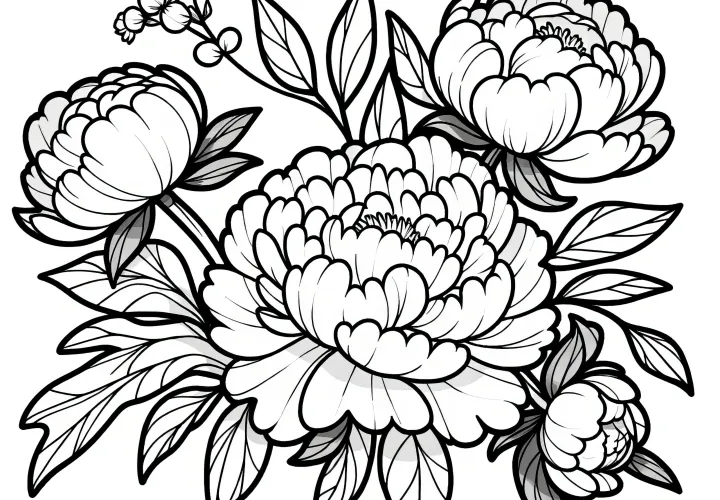 Elegant peony blossoms to color (Free)