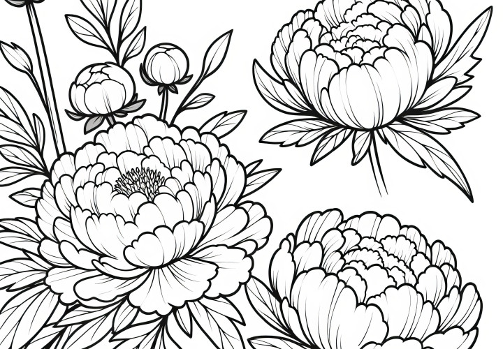 Peony flower coloring picture (Free)