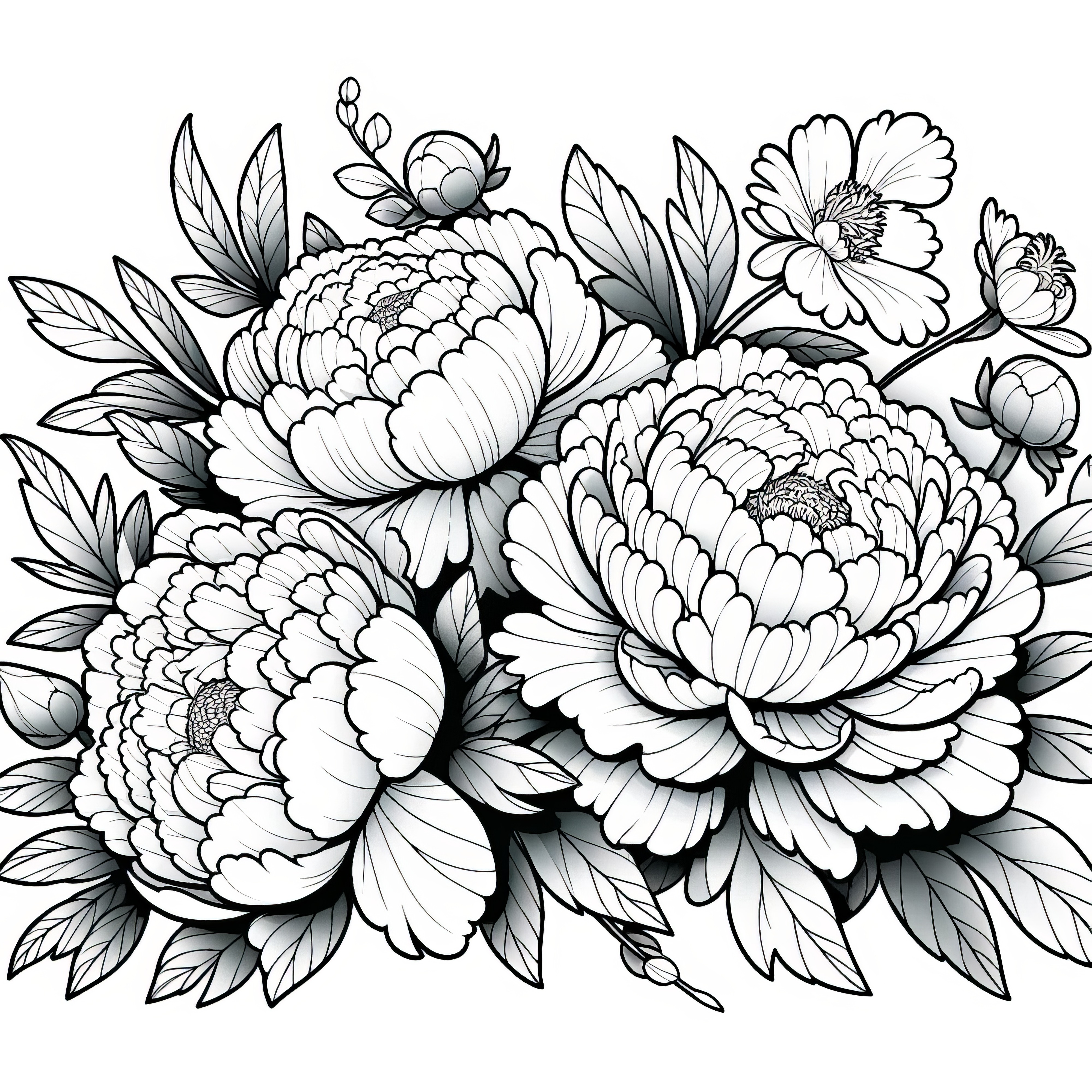 Peonies: Realistic coloring page (Free)