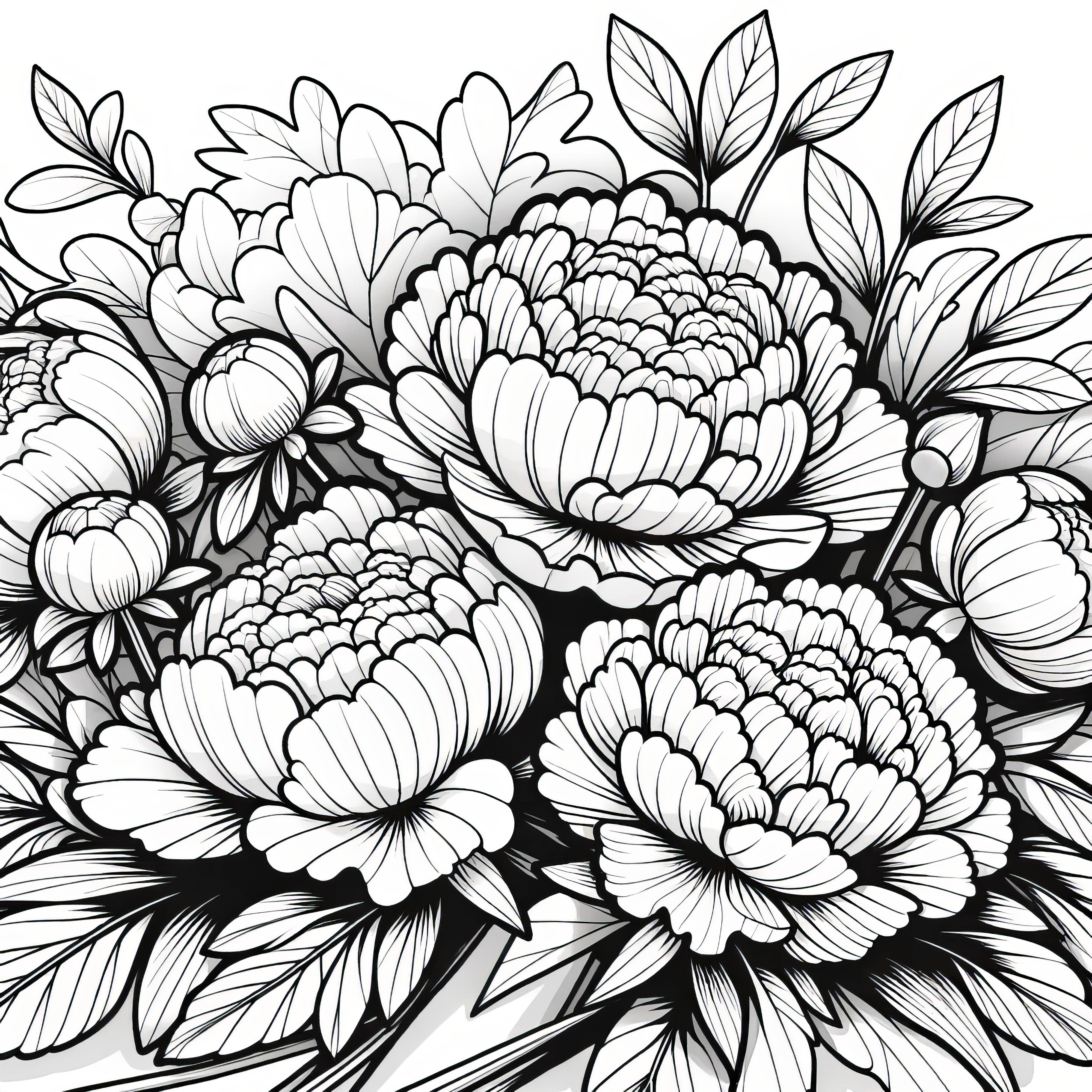 Peonies: Realistic coloring picture available for free download