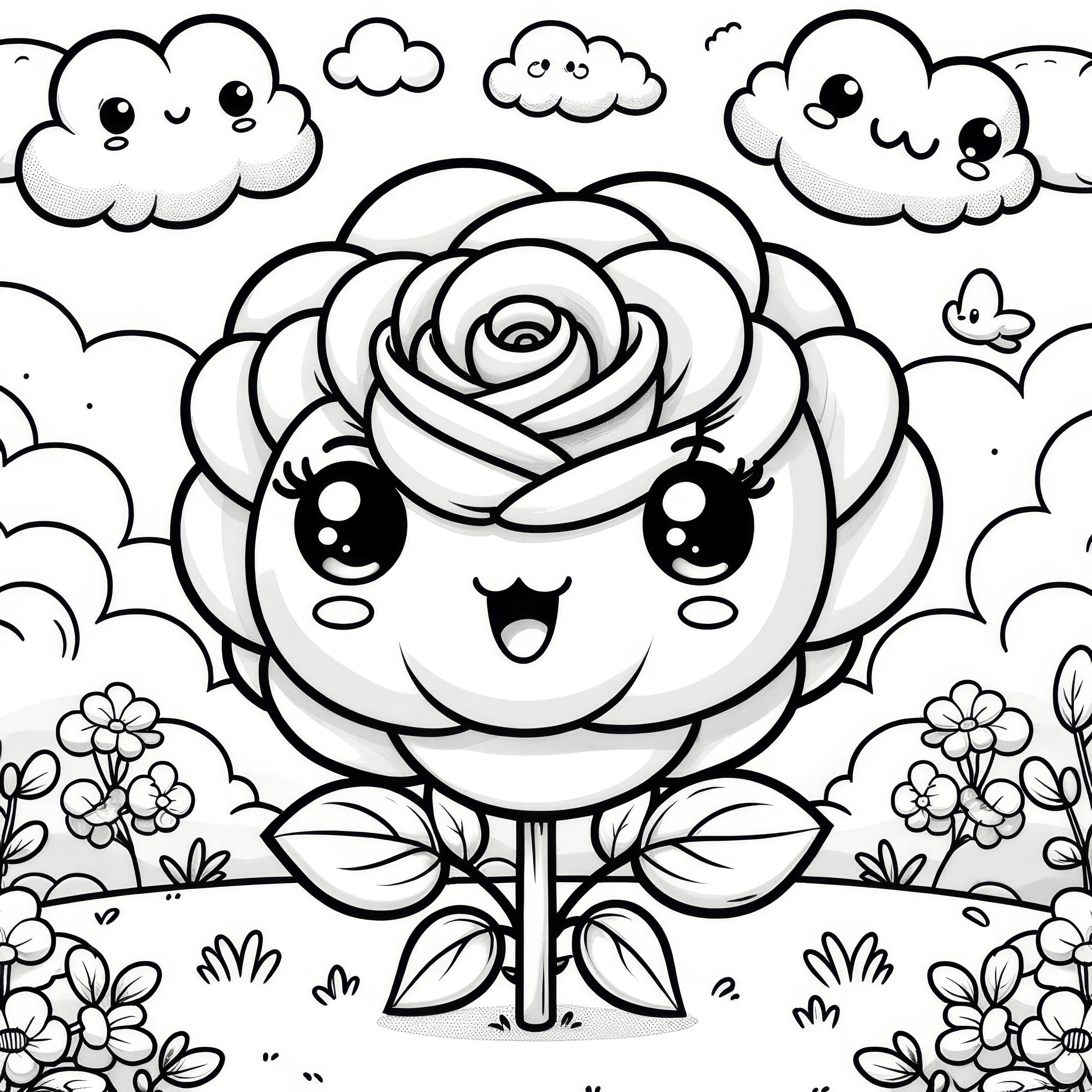 Happy rose plant with a face to color (Free)