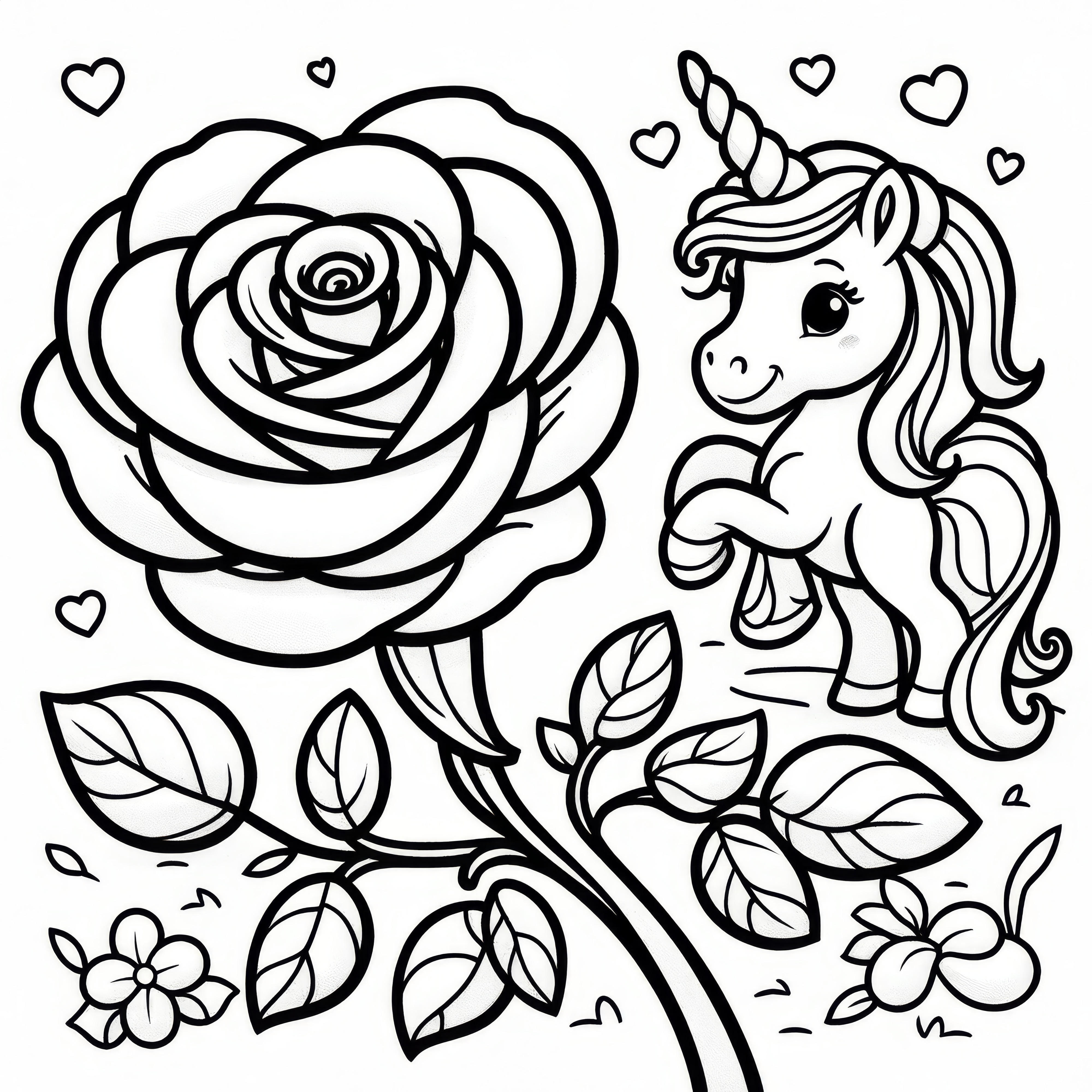 Rose and unicorn together as a coloring page (Free)