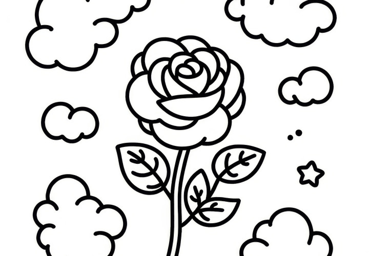 Rose and clouds: Simple coloring page for children (Free)