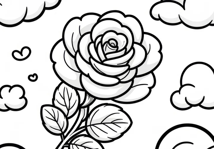 A rose between clouds as a coloring page (Free)