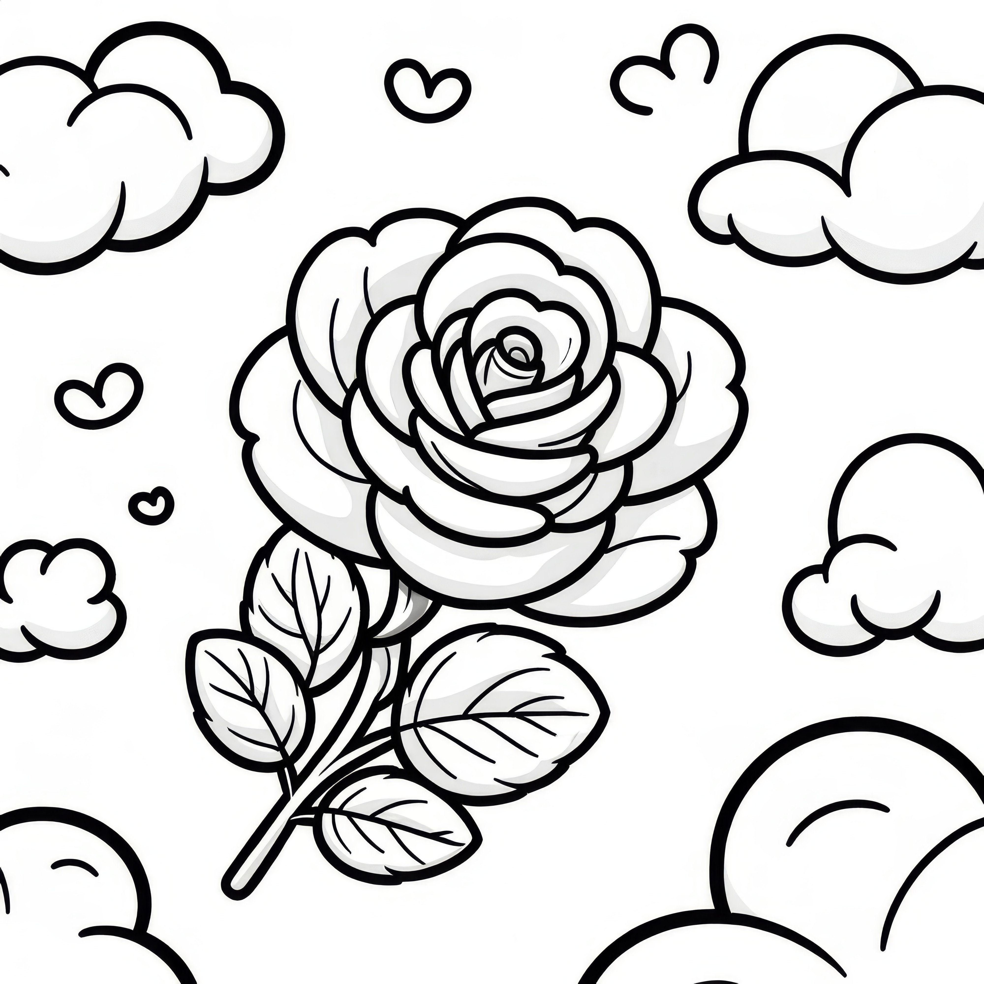 A rose between clouds as a coloring template (free)