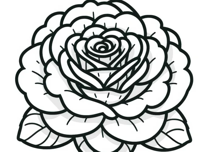 Intricate rose blossom as coloring page (Free)