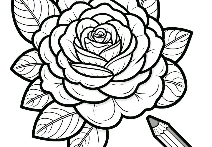 Elegant rose blossom as a coloring template (Free)