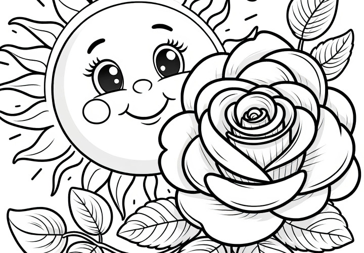 Blossoming roses in the sun: Free coloring page