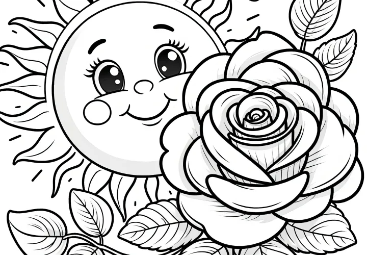 Rosa em flor ao sol: imagem para colorir grátis